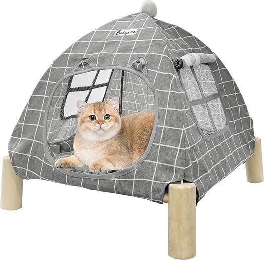 Pet Teepee House,Cat and Dog Waterproof Tent House,Breathable Washable Indoor/Outdoor Pet Tent,Suitable for Kitty, Puppy, Bunny and Small Animal (Gray grid)