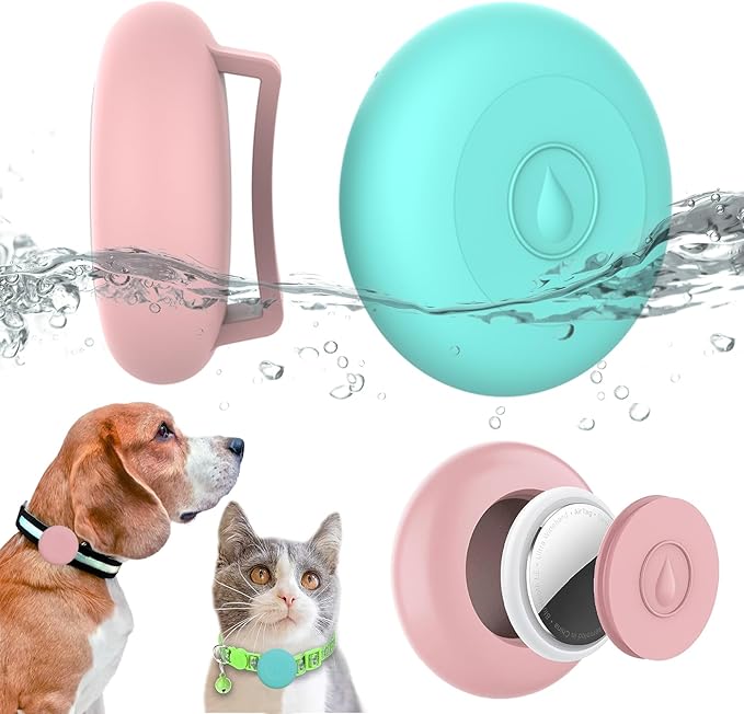 2 Pack Airtag Dog Collar Holder Waterproof, Hidden Silicone Waterproof Airtag Case for Pet Cat Dog GPS Tracker, Anti-Lost Waterproof Airtag Holders Compatible with Apple AirTag for Dog Cat Collar