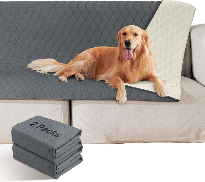 2 Pack Waterproof Dog Bed Cover Blanket Non Slip Couch Cover for Pets Medium Dog Cat Kids Children Sofa Furniture Protector(54"×82", Dark Grey)