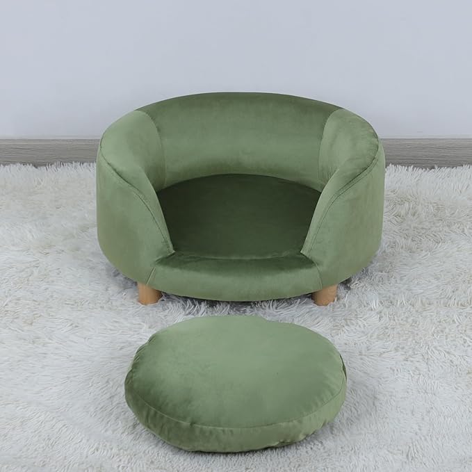 Dog Sofas and Chairs for Small Pet/Dog Sofa Chair with Soft Velvet Fabric / /Wooden Frame Cat Sofa Chair/Dog Sofa Bed with Washable Cushion for Small Dog Rest Using (green)