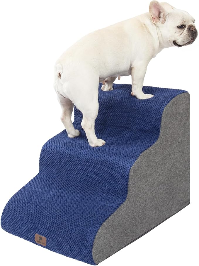 Dog Stairs Ramp for High Beds and Couch,Curved Dog Steps for Small Dogs and Cats Pet Stairs Non-Slip Balanced Portable Pet Step Indoor, 3 Steps,Navy Blue