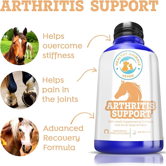 Healthy Animals 4Ever All-Natural Horse Arthritis Support - Helps Prevent Stiffness, Joint Pain & Lameness - Joint Supplements for Horses - Homeopathic & Highly Effective - 300 Tablets