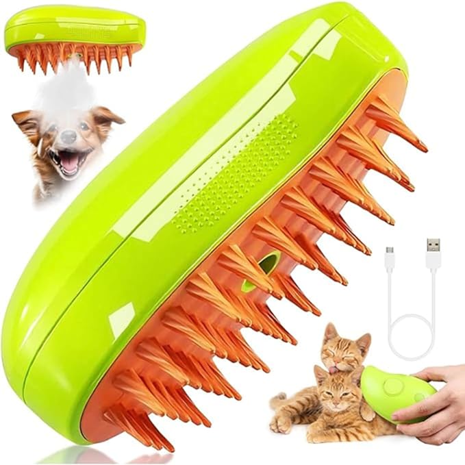 Cat Steam Brush, Spritz defur comb for cats, steam brush for cats, 3 in 1 pet brush, cat brush with steam, spritz defur comb for dogs, cat steam brush for shedding, cat brush by ALQMIA (Yellow)