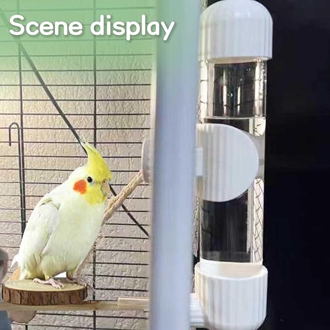 Bird Drinker Waterer Parakeet Water Dispenser for Cage Bird Drinking Water Bottle Parrot Automatic Drinking Device for Budgie Cockatiel Lovebirds Canary Finch (White/9.87 OZ)
