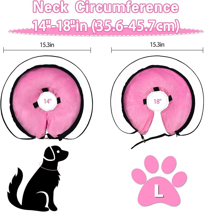 Dog Cone,Dog Surgery Collar,Dog Cones for Small Medium Large Dogs,Inflatable Cone for Dogs,Dog Cone Collar, Does not Impede Vision Dog Recovery Collar(L Pink)