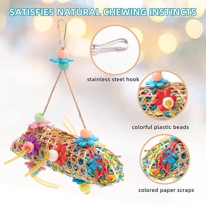 6 Pack Bird Colorful Chewing Toys Parrot Foraging Shredder Toys Shred Hanging Foraging Toys,Comfy Perch Parakeet Toys for Rope Bungee Bird Toy