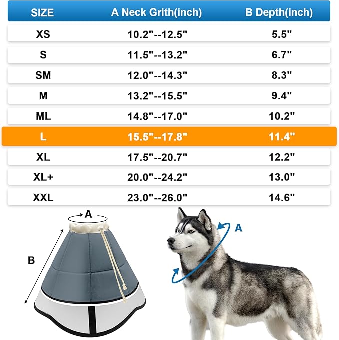 Soft Dog Cone for Dogs After Surgery, Breathable Pet Recovery Collar for Large Medium Small Dogs and Cats, Adjustable Dog Cone Collar, Elizabethan Collar (L, Grey)