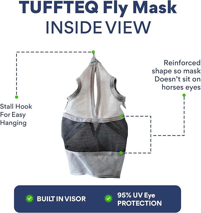 Horse Fly Mask Without Ears, Built-in Visor Breathable Lightweight Horse Fly Mask, 95% UV Eye Protection Horse Supplies, UV Fly Mask for Horses, Adjustable Fit for Comfort Horse Medium/Large Size