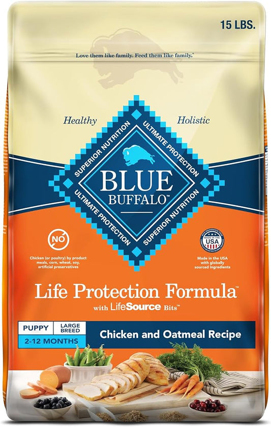 Blue Buffalo Life Protection Formula Large Breed Puppy Dry Dog Food with DHA, Vital Nutrients & Antioxidants, Made with Natural Ingredients, Chicken & Brown Rice Recipe, 15-lb. Bag