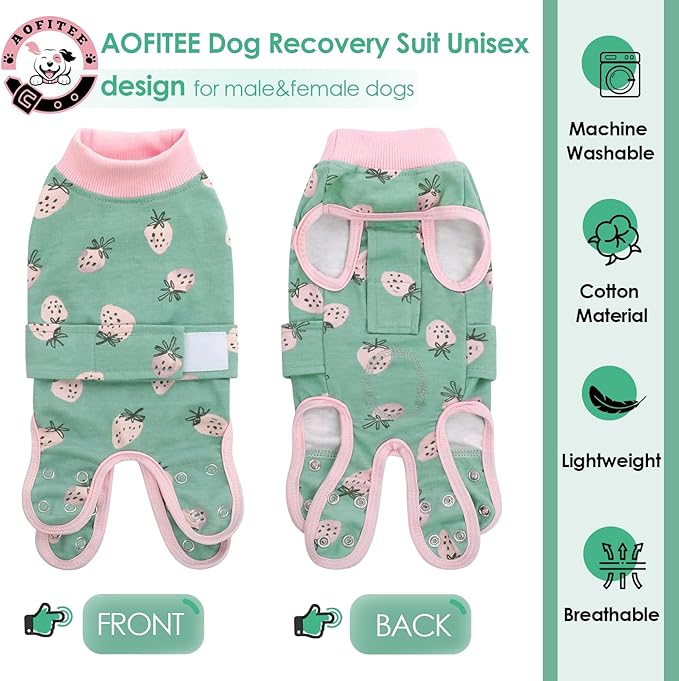 AOFITEE Dog Recovery Suit, Dog Surgical Recovery Suit for Female Dogs Male Dogs, Cozy Dog Onesie for Surgery, Cone E-Collar Alternative, Anti Licking Dog Surgical Shirt with Pee Hole, Strawberry M