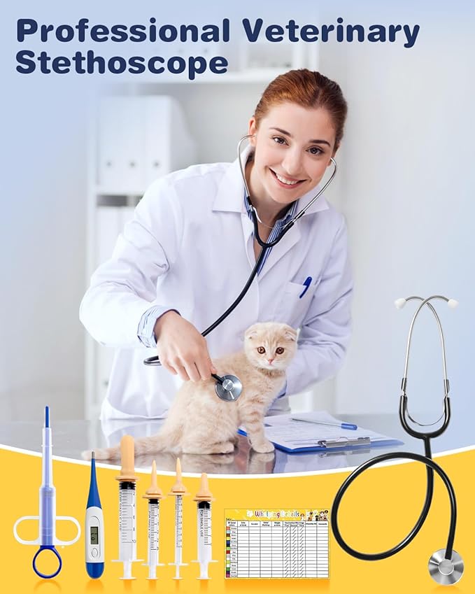 52Pcs Puppy Whelping Kit, Newborn Pets Whelping Supplies with 4 Puppy Feeding Tube,15 Puppy Whelping Collars, 15 Cord Clamps, 2 Gloves, Digital Thermometer, Stethoscope and More