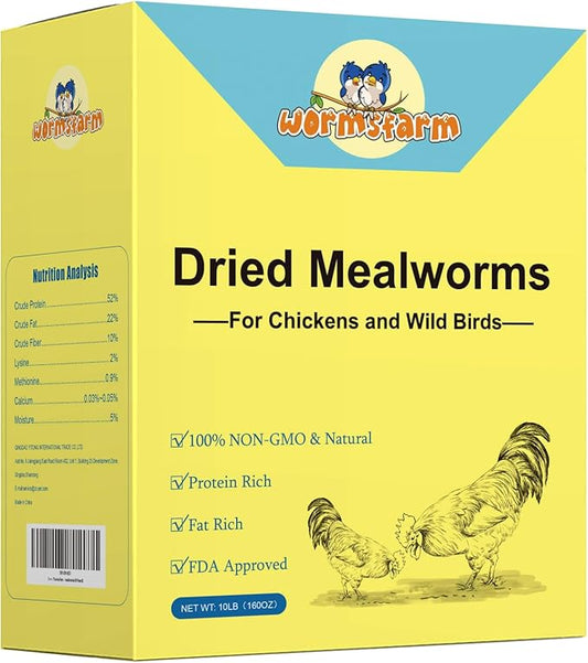 10lb Dried Mealworms for Wild Birds Premium Non-GMO Organic Chickens Feed, for Laying Hens,Ducks, Reptiles