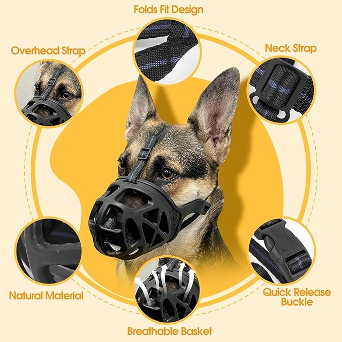 Mayerzon Dog Muzzle, Breathable Basket Muzzles for Small, Medium, Large and X-Large Dogs, Stop Biting, Barking and Chewing, Best for Aggressive Dogs (Medium, Black)