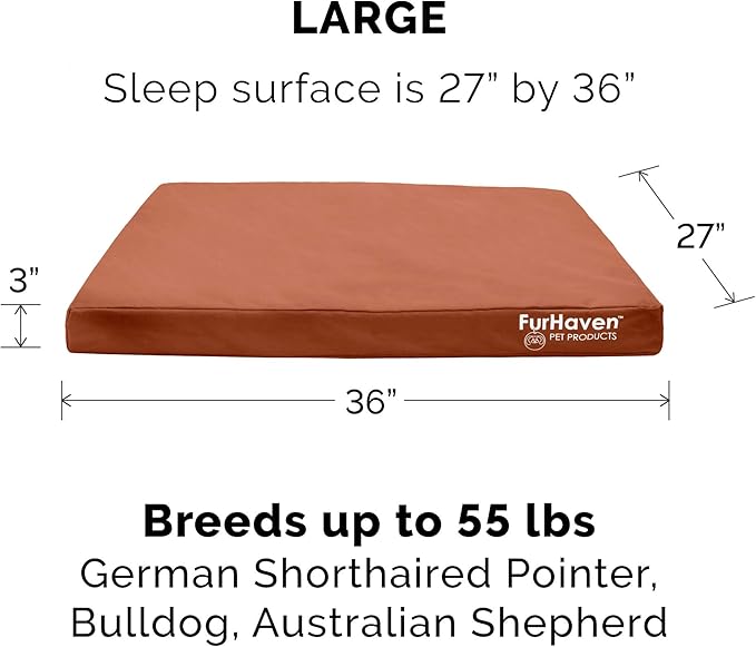 Furhaven Water-Resistant Cooling Gel Dog Bed for Large/Medium Dogs w/ Removable Washable Cover, For Dogs Up to 55 lbs - Indoor/Outdoor Logo Print Oxford Polycanvas Mattress - Chestnut, Large