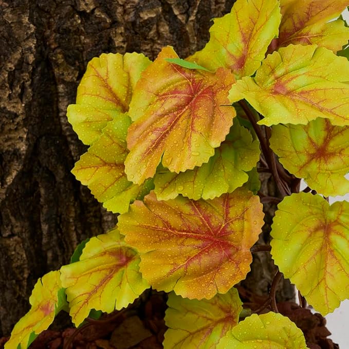 Reptile Plants for Terrarium, Amphibian Habitat Decor Artificial Hanging Plants with Suction Cup - Fake Heuchera Micrantha Yellow