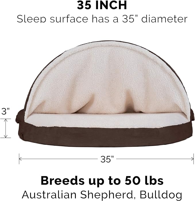 Furhaven 35" Round Cooling Gel Dog Bed for Large/Medium Dogs w/ Removable Washable Cover, For Dogs Up to 50 lbs - Sherpa & Suede Snuggery - Espresso, 35-inch