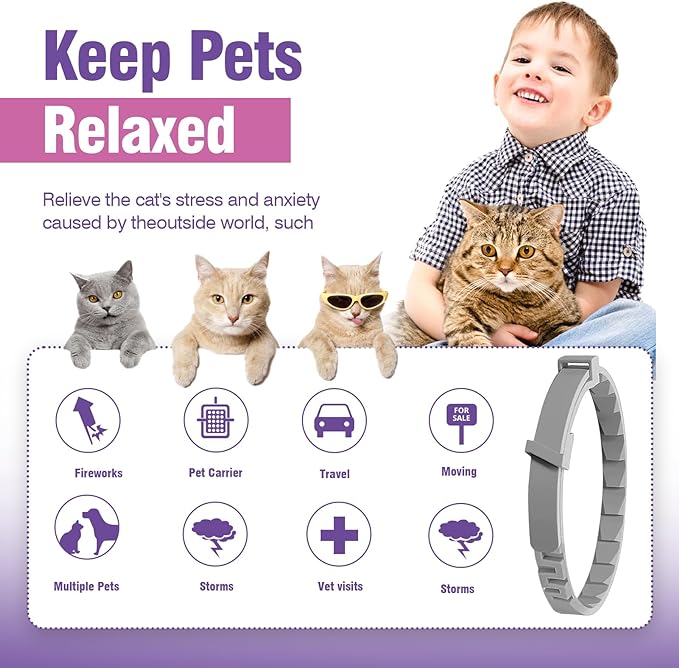 Calming Collar for Cats 4 Pack Calming Cat Collars Adjustable Soother Cats Calming Collars Anxiety Relief Stress Pheromone Collar for Cats Comfort Cat Calm Collars Lasts 30 Days Cats Calming Collar