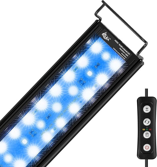 AQQA Aquarium Light with 14 Fish Tank Light Modes Adjustable Brightness Timer 15W LED Aquarium Light for Plants， Aluminum Alloy Shell Extendable Brackets Fit for 12-20 Inch Fish Tank