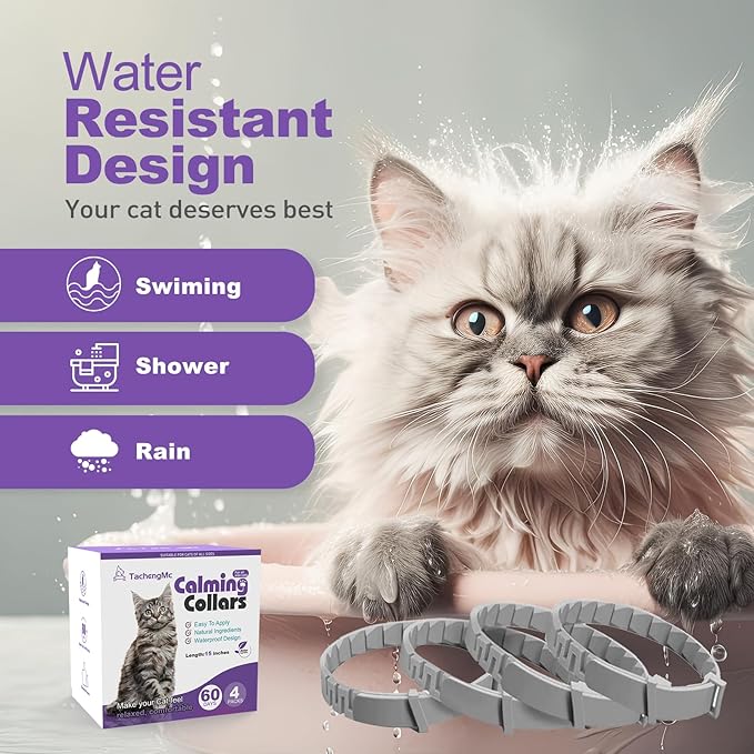 4 Pack Calming Collar for Cats, Cat Collars Efficient Relieve Reduce Anxiety Stress，Make Comfortable Relaxed，Pheromones Collar, Cat Calming Collar Kitten Supplies, Lasting 60 Days, Grey