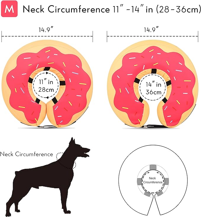 MIDOG Dog Cone, Soft Cone for Dogs After Surgery, Pet Inflatable Collar Protective Recovery Donut Collar to Prevent Pets from Touching Stitches, Wounds, and Rashes - DeepRed,M