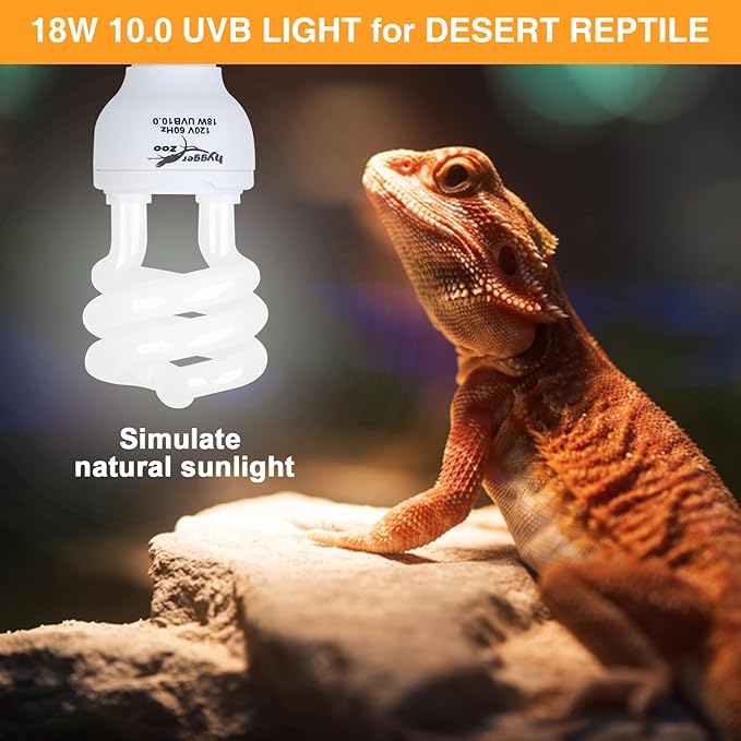 UVB Bulb for Reptiles, 10.0 18W UVA UVB Reptile Light Bulb, UVB Light for Desert Reptiles, Reptile Light Bulb for Common Bearded Dragon, Ponoga Barbata, Red-Eared Slider,Russian Tortoise