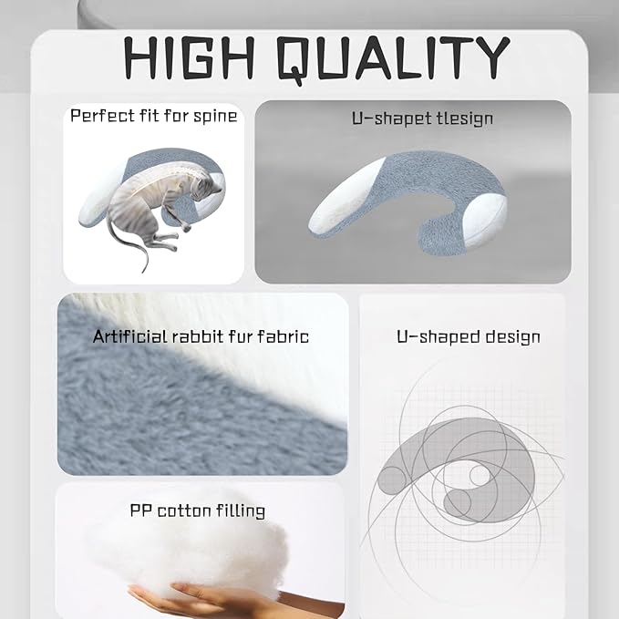 Dog Pillow Dog Calming Pillow Pet Pillow for Indoor Dogs and Cats Dog Neck Pillow Cat Pillow Improve Pet Sleep Gray and White Double Color
