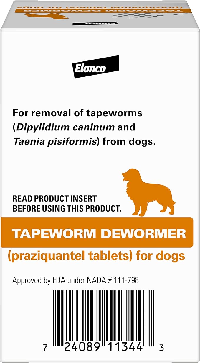 Elanco Tapeworm Dewormer (praziquantel tablets) for Dogs, 5 Count (Pack of 1) Praziquantel Tablets for Dogs and Puppies 4 Weeks and Older