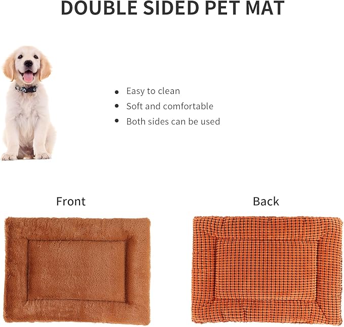 Reversible Dog Bed Mat with Plush and Corn Velvet,Soft Warm Pet Cushion, Dual Purpose Washable Sleeping Mattress Bed for Small Medium Large Dog and Cat XB004 (24"x18", Orange)