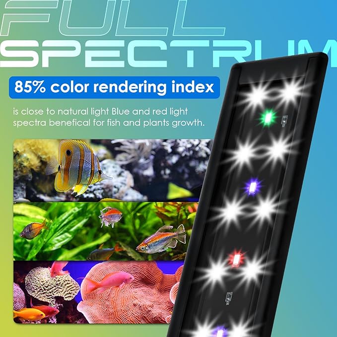 Aquarium Light,Full Spectrum Aquarium Light with Expandable Bracket,White Blue Red Green LEDs, Adjustable Timer and Brightness for 36~46IN Fish Tank