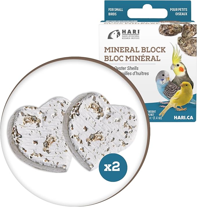 Hari Mineral Block for Birds with Oyster Shells, Calcium Supplement Bird Treat (Pack of 2)