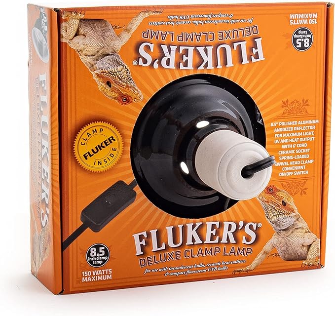 Fluker's Repta-Clamp Lamp, Heavy Duty Clamp Light For Reptile Tanks and Terrariums, UL/CUL Approved, Great for Reptile Basking, 150-Watt Maximum with On/Off Switch, 8.5"