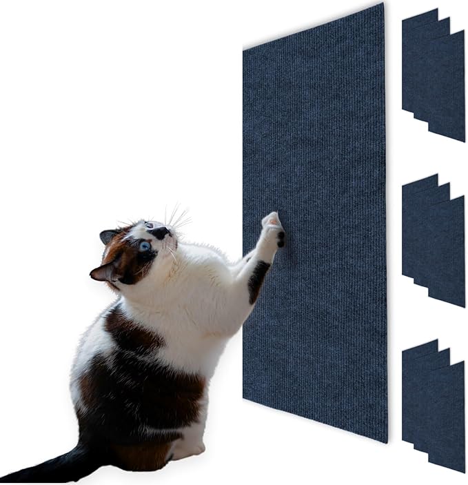 Cat Scratch Mat (Blue, 10 Pack), 23.6’’ x 11.8’’ Cat Wall Stracther, Versatile Self-Adhesive Replacement Easy Use for Cat Trees, Cat Wall Furniture, Scratching Posts, and Couch Protection