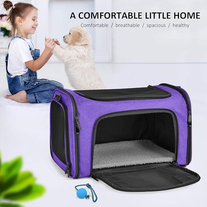 Henkelion Pet Carrier for Small Medium Cats Dogs Puppies up to 15 Lbs, Airline Approved Small Dog Carrier Soft Sided, Collapsible Travel Puppy Carrier - Purple