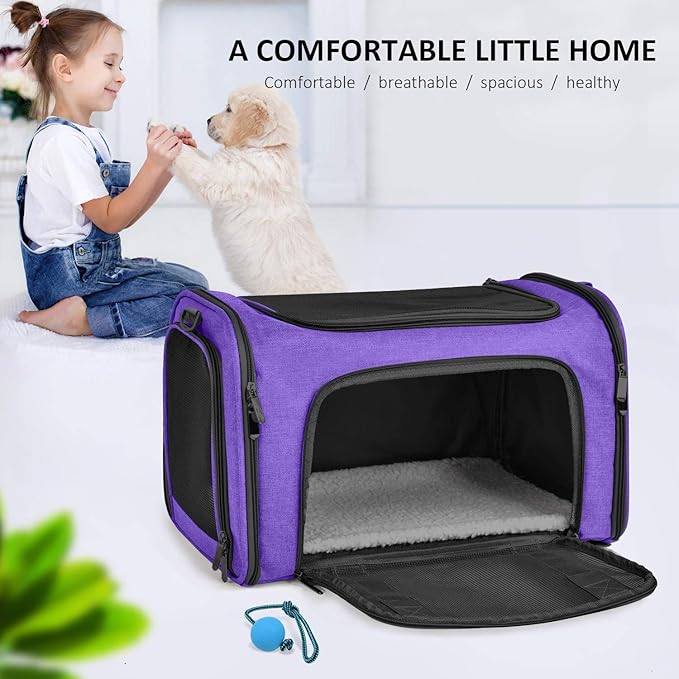 Henkelion Large Cat Carriers Dog Carrier Pet Carrier for Large Cats Dogs Puppies up to 25Lbs, Big Dog Carrier Soft Sided, Collapsible Travel Puppy Carrier - Large - Purple