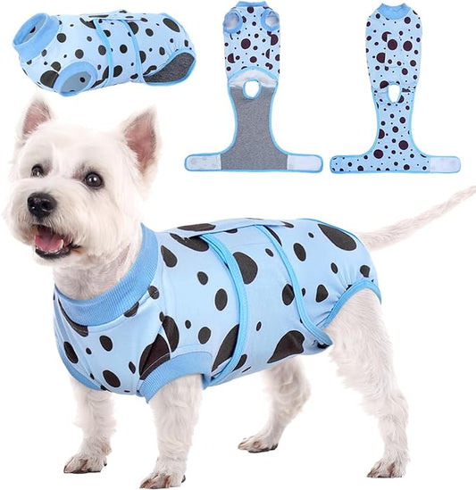 Kuoser Recovery Suit for Dogs, Soft Breathable Dog Recovery Suit Female Male Dog Onesie Alternative to Cone E-Collar, Dog Body Suits After Surgery, Pet Abdominal Anti Licking Shirt, Blue S