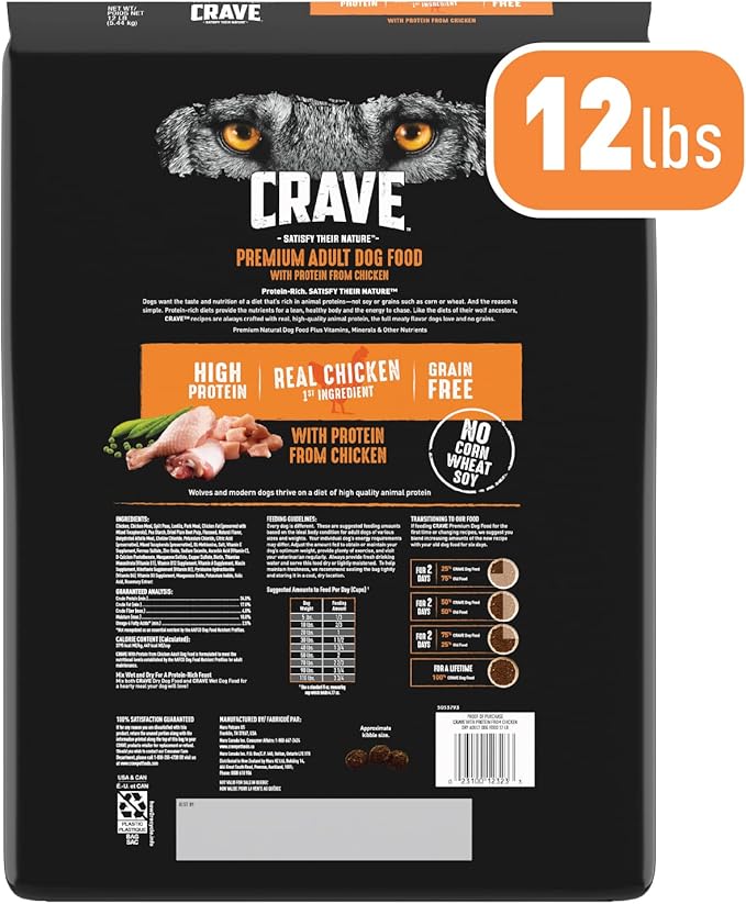 CRAVE Grain Free High Protein Adult Dry Dog Food, Chicken, 12 lb. Bag