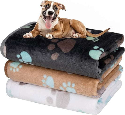 Dono 1 Pack 3 Dog Blankets, Soft Fluffy Fleece Pet Blanket Warm Sleep Mat Paw Print Design Puppy Kitten Throw Blanket Doggy Mat, Blanket for Dogs