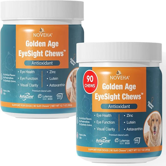 NOVEHA 180 Chews Eye Supplement for Dogs - Vision Support with Lutein + Vitamin C & Astaxanthin Antioxidants - Dog Vitamins for Eyes + Fish Oil for Omega 3 EPA - Made in USA - 90 Soft Chews (2 Pack)