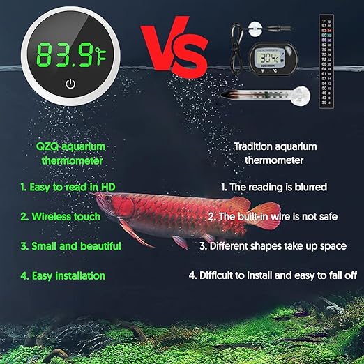 QZQ Fish Tank Thermometer Aquarium Thermometer Wireless Touch Stick Digital Aquarium Thermometer LED Display ±1°F for Monitoring The Fish Tank Aquarium Temperature Accessories (White)