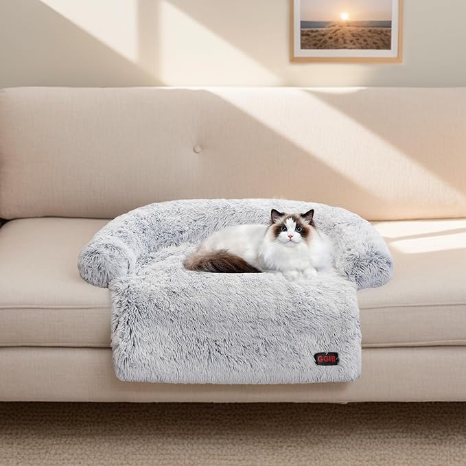 Calming Dog Bed Fluffy Plush Dog Mat for Furniture Protector with Removable Washable Cover for Large Medium Small Dogs and Cats (XS (31"x27.5"x5"), Grey)