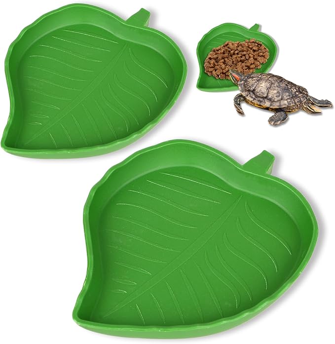 2 Pcs Turtle Water Bowl Reptile Bowls Reptile Food Dish Leaf Shape Turtle Bowl Reptile Food Water Bowl Reptile Plate Dish Drinking Bowl Flat Drinking Bowl Water Plate for Crawl Pet