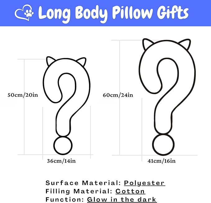 Dog Calming Pillow, Glow in The Dark Dog Throw Pillow, Soft Question Mark Pillows for Dogs, Kids, Adults, Washable Dog Bed Pillow, Cozy Dog Body Pillow Gifts (L Blue)