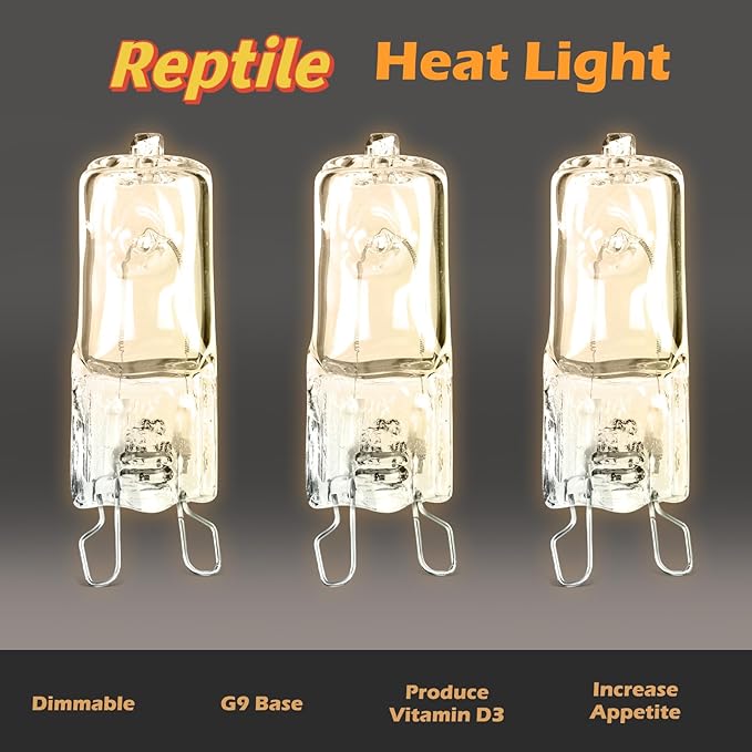 Reptile Heat Lamp Reptile Light with 2 Spare 50W G9 Base Heat Bulb Dimmable Timer 360° Rotatable Hose Basking Heating Fixture for Turtle Bearded Dragon Lizard