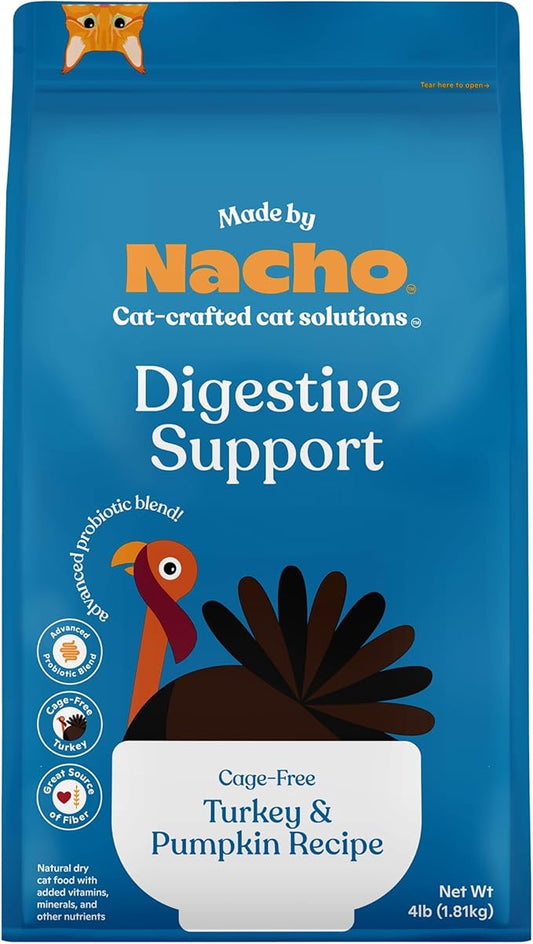 Made by Nacho Bone Broth Infused Dry Cat Kibble - Digestive Support, Cage-Free Turkey and Pumpkin - Premium Grain-Friendly Cat Food 4lb Bag, Limited Ingredients