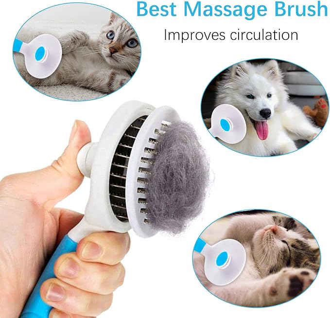 Cat Grooming Brush, Self Cleaning Slicker Brushes for Dogs Cats Pet Grooming Brush Tool Gently Removes Loose Undercoat, Mats Tangled Hair Slicker Brush for Pet Massage- Upgraded (BLUE)