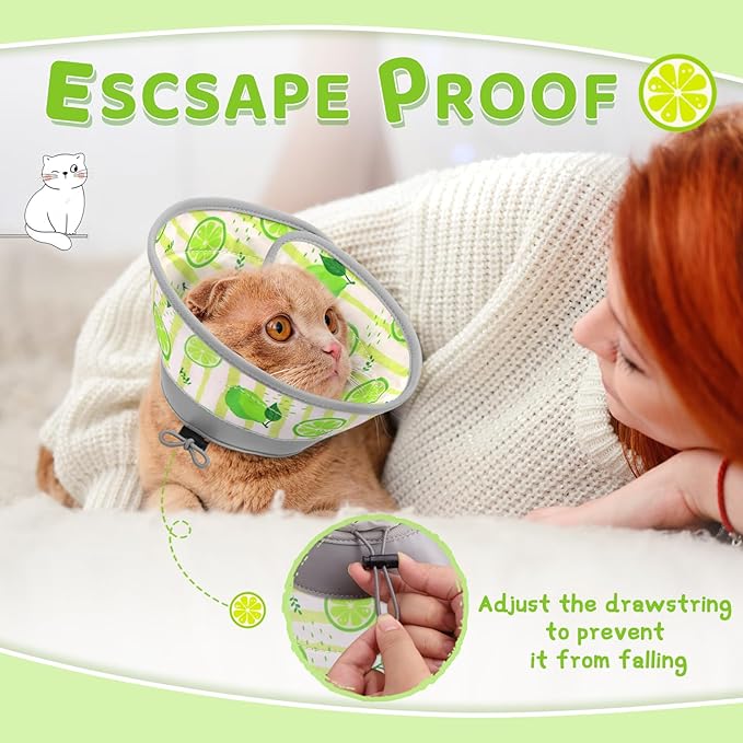 Cat Cone, Adjustable Cat Cone Collar Soft to Stop Licking, Foldable Cute Cat Cone Alternative, Water Resistant Neck Cone for Cats, Lightweight Cat Recovery E Collar for Cat Kitten（Green, M-01