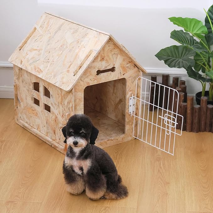 Dog House Indoor for Small Dogs or Cats, Cozy wooden design, Small indoor bed house, with Air Vents and Elevated Floor Warm Dog Cave