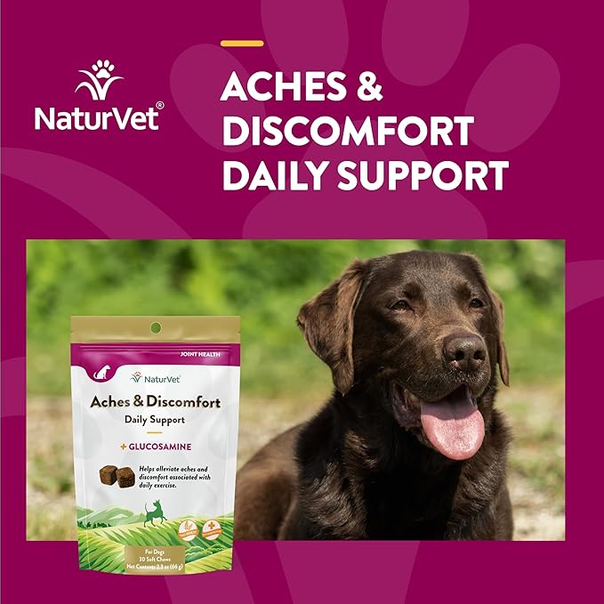 NaturVet Aches & Discomfort Dog Supplement Plus Glucosamine, Boswelia, White Willow Bark – Supports Canine Joint Health, Function – Helps Relieves Exercise Aches for Dogs – 30 Ct. Soft Chews