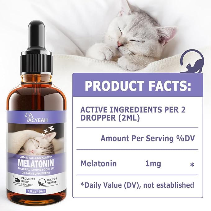 Melatonin for Cats, Cat Calming Melatonin, Cat Stress and Anxiety Relief, Cat Melatonin Calming Treats for Sleep