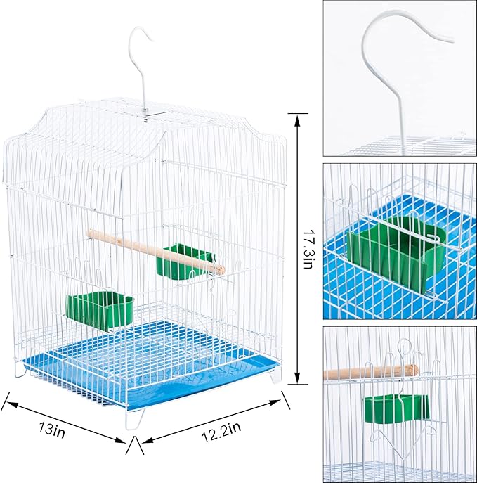 Small Bird Travel Cage-Lightweight Small Birds Starter Kit with Birdcages and Accessories Great for Parakeets Lovebirds Parrotlets Finches Canaries Blue Removable Plastic Tray Include